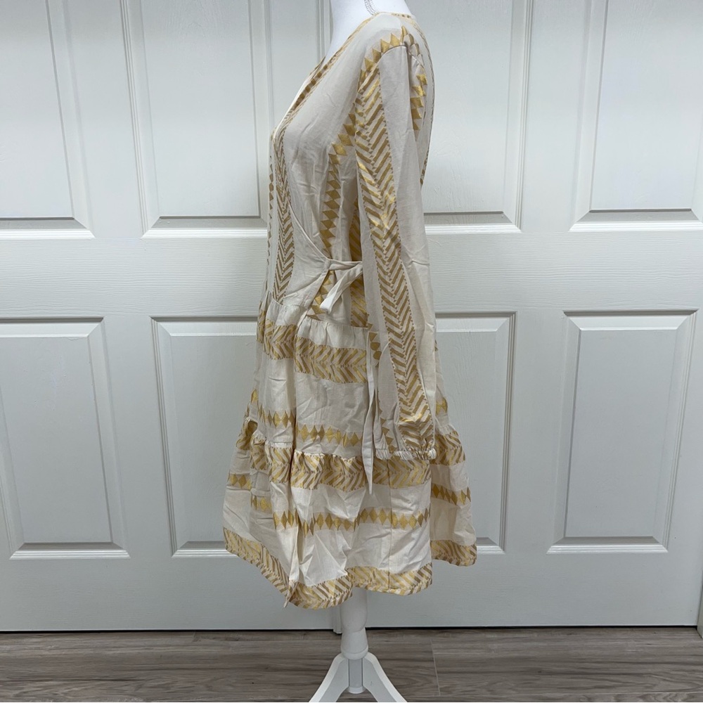 Kasia Wrap Mini Dress Gold/Ivory Size L - Picture 7 of 14